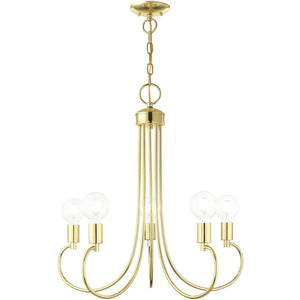 HomeRoots Five Light Dimmable Chandelier - Modern Cylindrical Steel Shades for Versatile Brightness in Any Room 687392