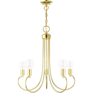 HomeRoots Five Light Dimmable Chandelier - Modern Cylindrical Steel Shades for Versatile Brightness in Any Room 687392