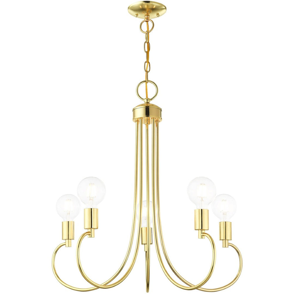 HomeRoots Five Light Dimmable Chandelier - Modern Cylindrical Steel Shades for Versatile Brightness in Any Room 687392