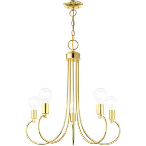 HomeRoots Five Light Dimmable Chandelier - Modern Cylindrical Steel Shades for Versatile Brightness in Any Room 687392