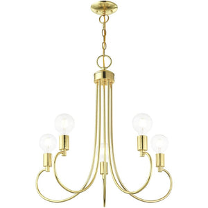 HomeRoots Five Light Dimmable Chandelier - Modern Cylindrical Steel Shades for Versatile Brightness in Any Room 687392
