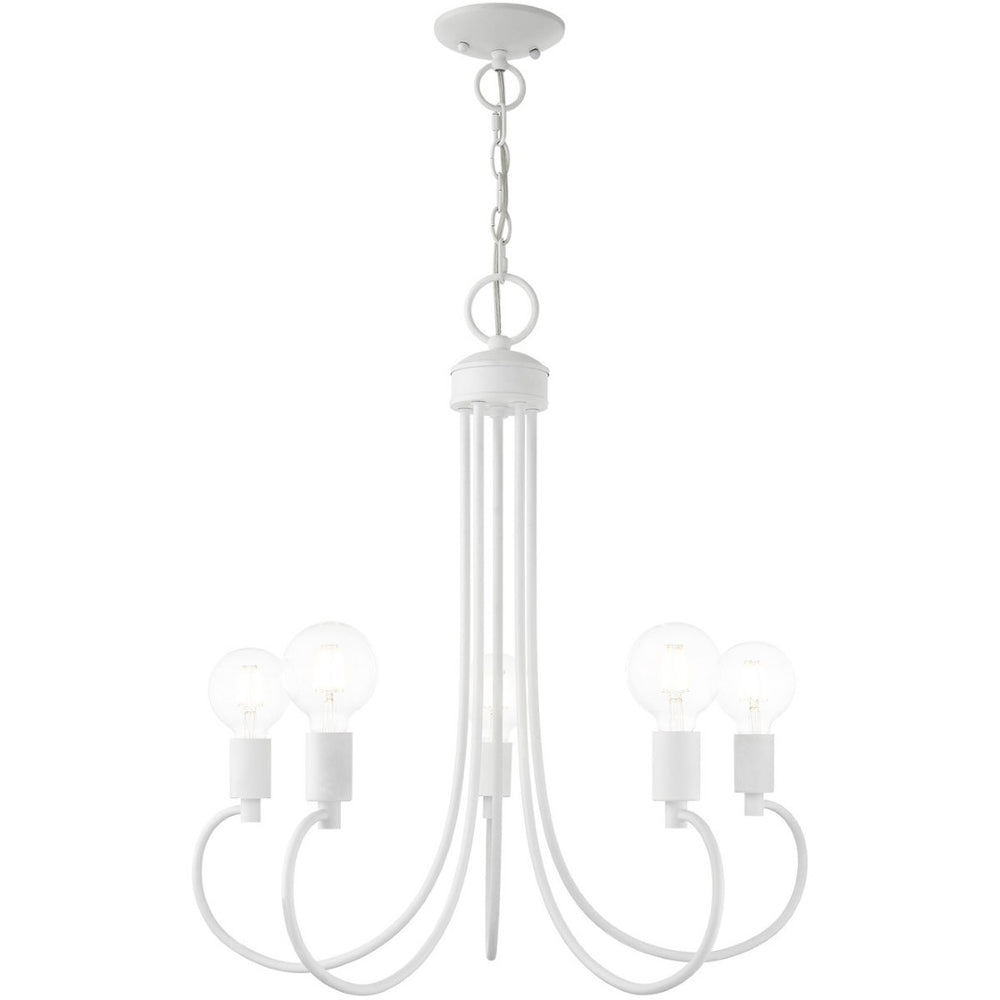 HomeRoots White Five-Light Dimmable Chandelier with Sleek Steel Shades – Modern Design for Any Room 687393
