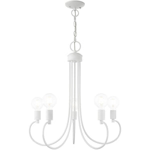 HomeRoots White Five-Light Dimmable Chandelier with Sleek Steel Shades – Modern Design for Any Room 687393