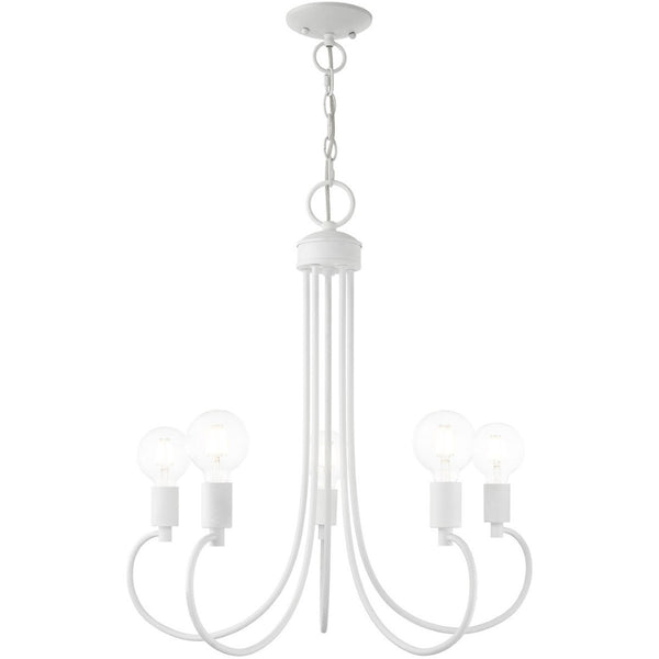 HomeRoots White Five-Light Dimmable Chandelier with Sleek Steel Shades – Modern Design for Any Room 687393