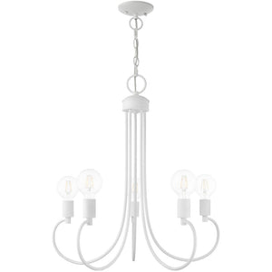 HomeRoots White Five-Light Dimmable Chandelier with Sleek Steel Shades – Modern Design for Any Room 687393