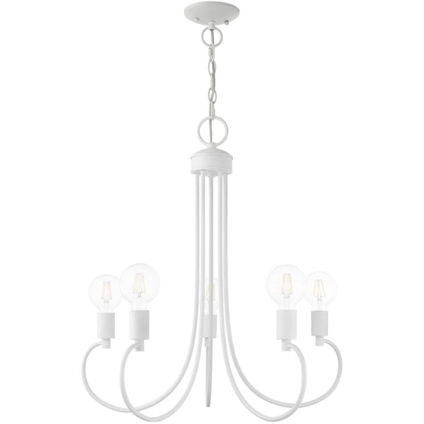 HomeRoots White Five-Light Dimmable Chandelier with Sleek Steel Shades – Modern Design for Any Room 687393