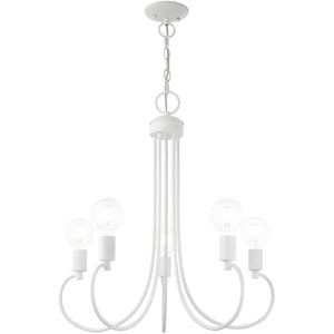HomeRoots White Five-Light Dimmable Chandelier with Sleek Steel Shades – Modern Design for Any Room 687393