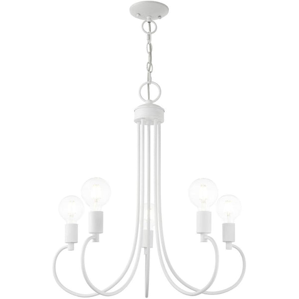 HomeRoots White Five-Light Dimmable Chandelier with Sleek Steel Shades – Modern Design for Any Room 687393