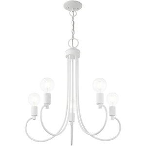 HomeRoots White Five-Light Dimmable Chandelier with Sleek Steel Shades – Modern Design for Any Room 687393