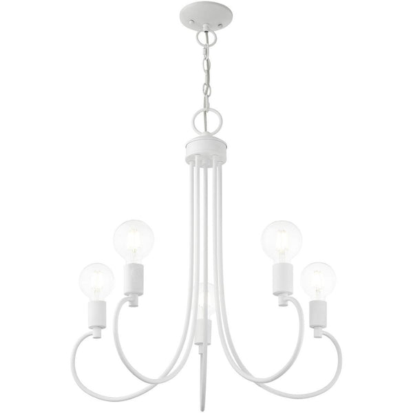 HomeRoots White Five-Light Dimmable Chandelier with Sleek Steel Shades – Modern Design for Any Room 687393