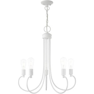 HomeRoots White Five-Light Dimmable Chandelier with Sleek Steel Shades – Modern Design for Any Room 687393