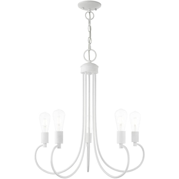 HomeRoots White Five-Light Dimmable Chandelier with Sleek Steel Shades – Modern Design for Any Room 687393