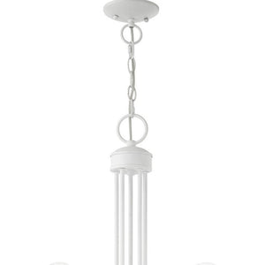 HomeRoots White Five-Light Dimmable Chandelier with Sleek Steel Shades – Modern Design for Any Room 687393