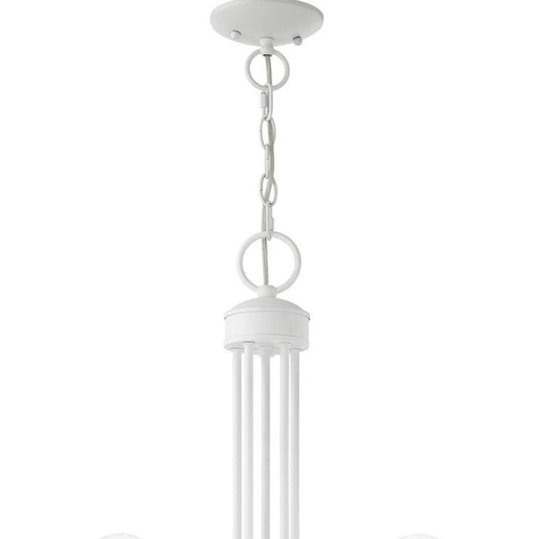 HomeRoots White Five-Light Dimmable Chandelier with Sleek Steel Shades – Modern Design for Any Room 687393