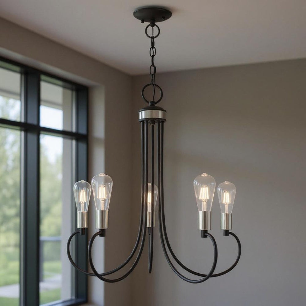 HomeRoots Five Light Dimmable Chandelier - Modern Cylindrical Shades for Stylish Illumination in Any Space 687394