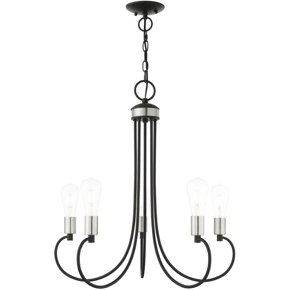 HomeRoots Five Light Dimmable Chandelier - Modern Cylindrical Shades for Stylish Illumination in Any Space 687394
