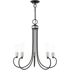 HomeRoots Five Light Dimmable Chandelier - Modern Cylindrical Shades for Stylish Illumination in Any Space 687394