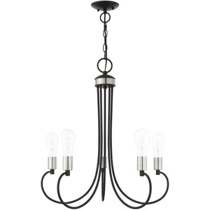 HomeRoots Five Light Dimmable Chandelier - Modern Cylindrical Shades for Stylish Illumination in Any Space 687394