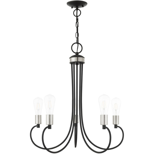 HomeRoots Five Light Dimmable Chandelier - Modern Cylindrical Shades for Stylish Illumination in Any Space 687394