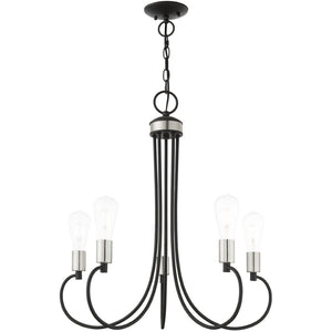 HomeRoots Five Light Dimmable Chandelier - Modern Cylindrical Shades for Stylish Illumination in Any Space 687394