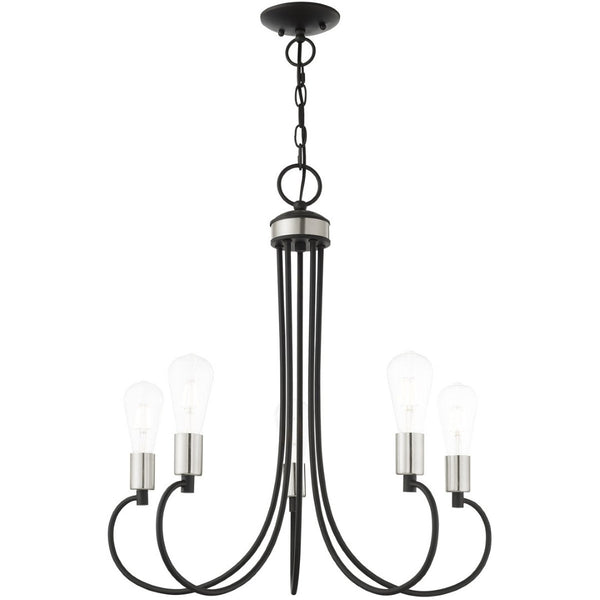 HomeRoots Five Light Dimmable Chandelier - Modern Cylindrical Shades for Stylish Illumination in Any Space 687394