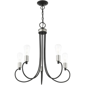 HomeRoots Five Light Dimmable Chandelier - Modern Cylindrical Shades for Stylish Illumination in Any Space 687394