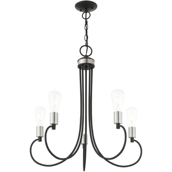 HomeRoots Five Light Dimmable Chandelier - Modern Cylindrical Shades for Stylish Illumination in Any Space 687394