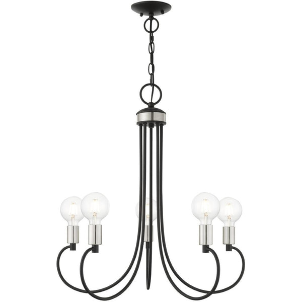 HomeRoots Five Light Dimmable Chandelier - Modern Cylindrical Shades for Stylish Illumination in Any Space 687394