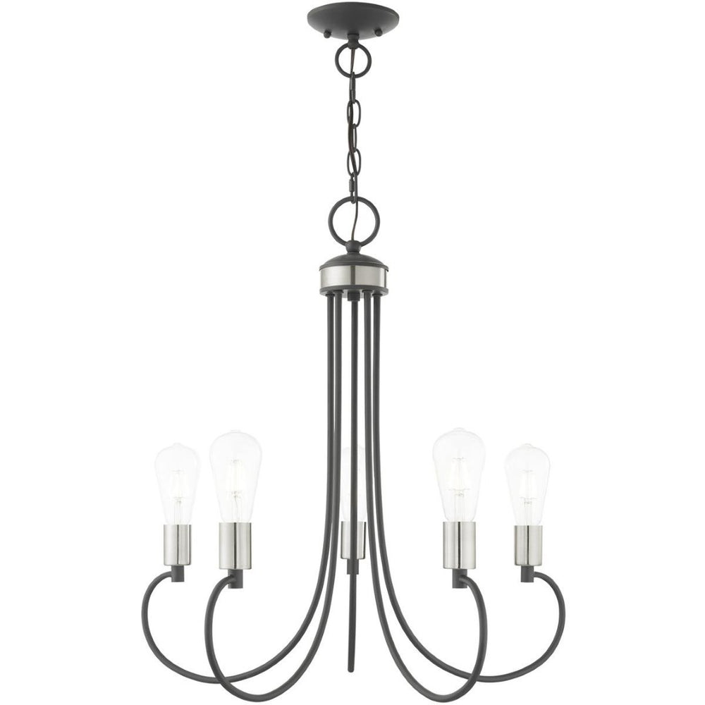 HomeRoots Five Light Dimmable Chandelier - Modern Cylinder Shades for Elegant Illumination in Any Space 687395