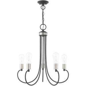 HomeRoots Five Light Dimmable Chandelier - Modern Cylinder Shades for Elegant Illumination in Any Space 687395