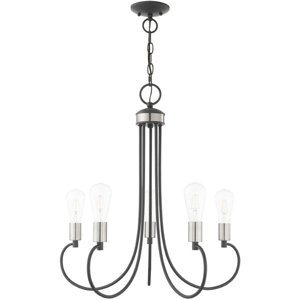 HomeRoots Five Light Dimmable Chandelier - Modern Cylinder Shades for Elegant Illumination in Any Space 687395
