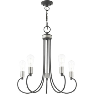 HomeRoots Five Light Dimmable Chandelier - Modern Cylinder Shades for Elegant Illumination in Any Space 687395