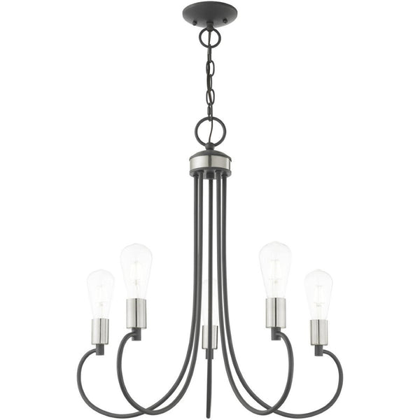 HomeRoots Five Light Dimmable Chandelier - Modern Cylinder Shades for Elegant Illumination in Any Space 687395