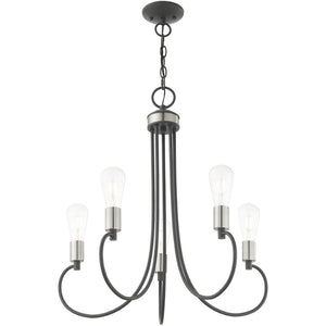 HomeRoots Five Light Dimmable Chandelier - Modern Cylinder Shades for Elegant Illumination in Any Space 687395