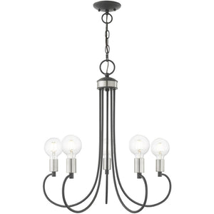 HomeRoots Five Light Dimmable Chandelier - Modern Cylinder Shades for Elegant Illumination in Any Space 687395