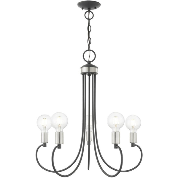 HomeRoots Five Light Dimmable Chandelier - Modern Cylinder Shades for Elegant Illumination in Any Space 687395