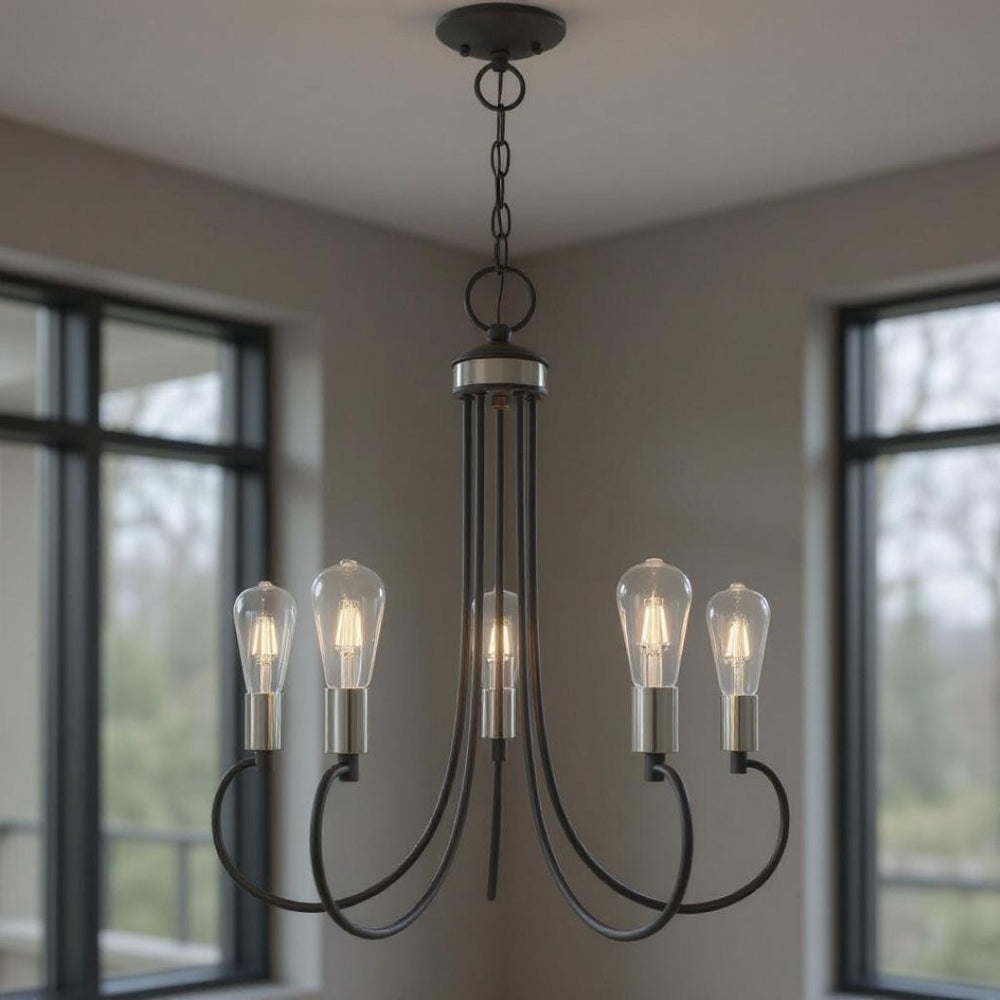 HomeRoots Five Light Dimmable Chandelier - Modern Cylinder Shades for Elegant Illumination in Any Space 687395