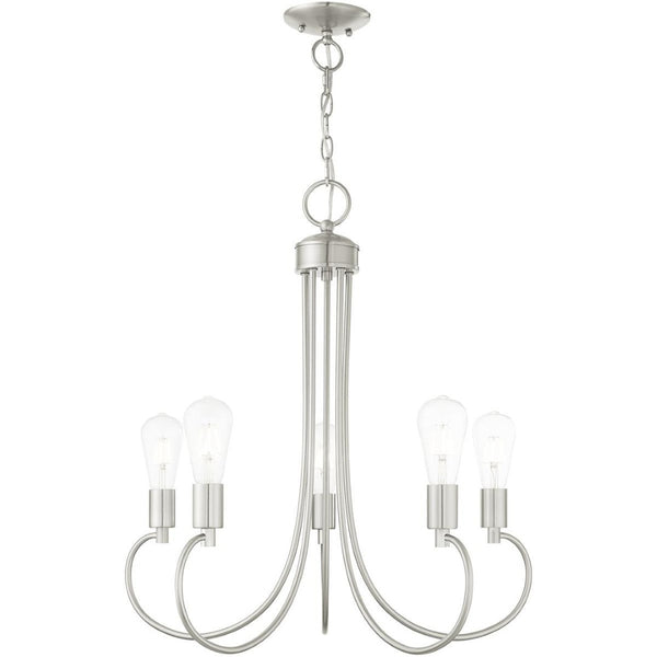 HomeRoots Five Light Dimmable Chandelier - Modern Cylinder Design for Dining Rooms and Living Spaces, 25" Wide 687396