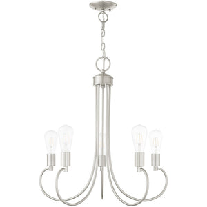 HomeRoots Five Light Dimmable Chandelier - Modern Cylinder Design for Dining Rooms and Living Spaces, 25" Wide 687396