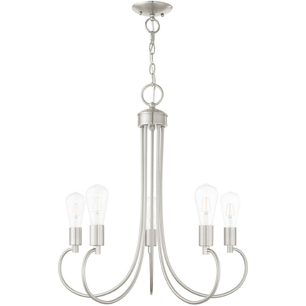 HomeRoots Five Light Dimmable Chandelier - Modern Cylinder Design for Dining Rooms and Living Spaces, 25" Wide 687396