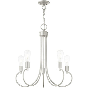 HomeRoots Five Light Dimmable Chandelier - Modern Cylinder Design for Dining Rooms and Living Spaces, 25" Wide 687396