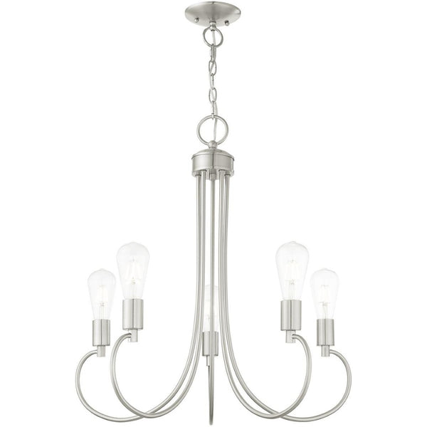 HomeRoots Five Light Dimmable Chandelier - Modern Cylinder Design for Dining Rooms and Living Spaces, 25" Wide 687396