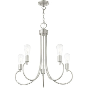HomeRoots Five Light Dimmable Chandelier - Modern Cylinder Design for Dining Rooms and Living Spaces, 25" Wide 687396