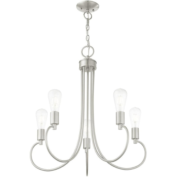 HomeRoots Five Light Dimmable Chandelier - Modern Cylinder Design for Dining Rooms and Living Spaces, 25" Wide 687396
