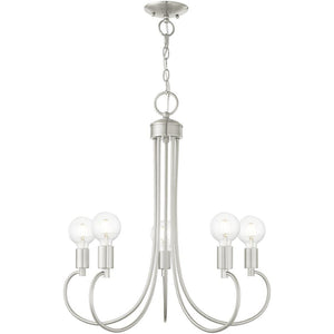HomeRoots Five Light Dimmable Chandelier - Modern Cylinder Design for Dining Rooms and Living Spaces, 25" Wide 687396