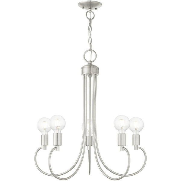 HomeRoots Five Light Dimmable Chandelier - Modern Cylinder Design for Dining Rooms and Living Spaces, 25" Wide 687396