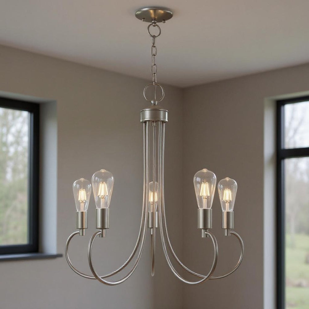 HomeRoots Five Light Dimmable Chandelier - Modern Cylinder Design for Dining Rooms and Living Spaces, 25" Wide 687396