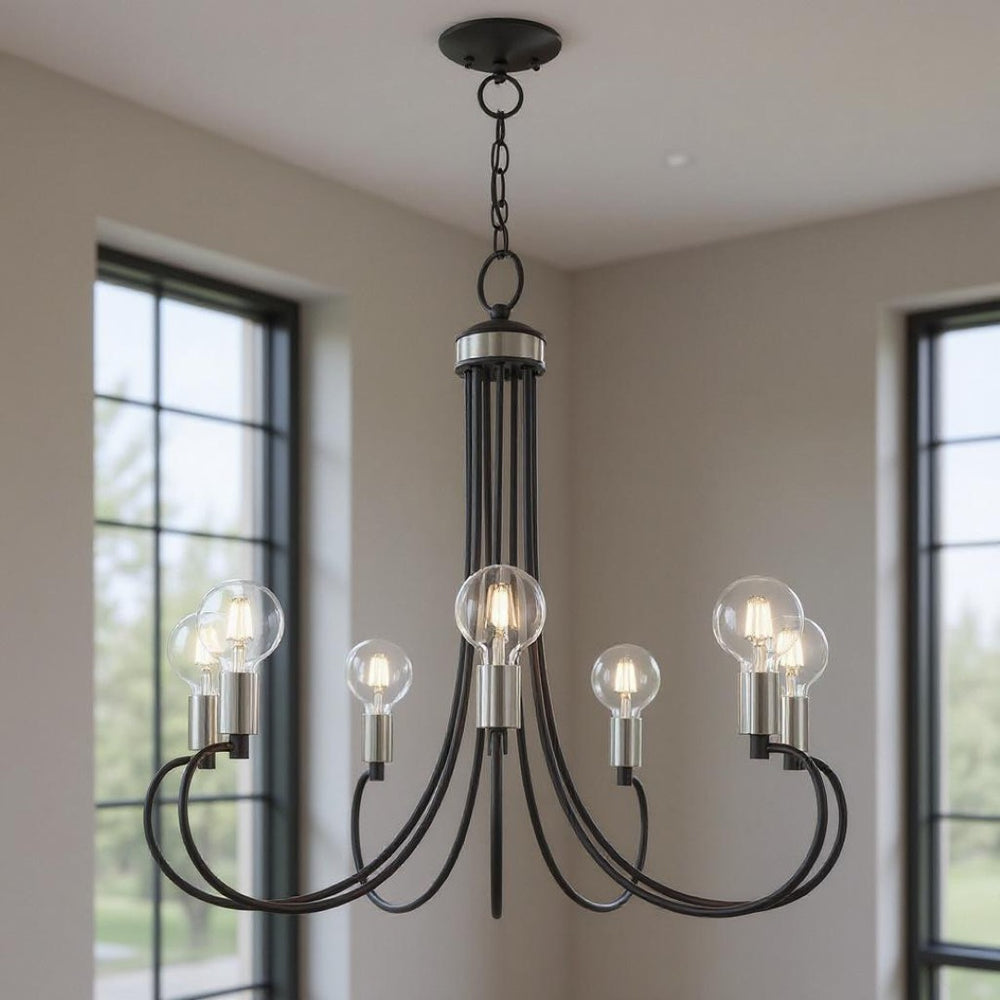 HomeRoots Seven Light Dimmable Chandelier with Contemporary Cylindrical Shades for Modern Spaces & Style 687397