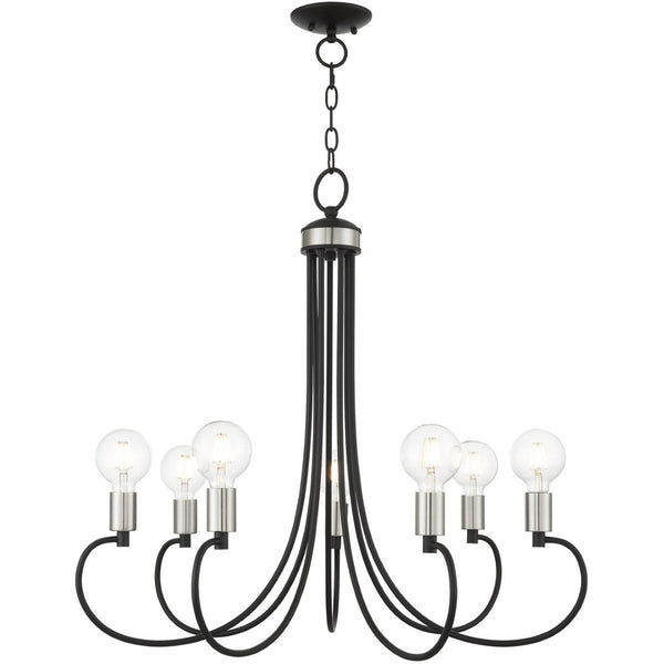 HomeRoots Seven Light Dimmable Chandelier with Contemporary Cylindrical Shades for Modern Spaces & Style 687397