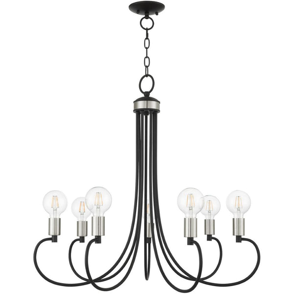 HomeRoots Seven Light Dimmable Chandelier with Contemporary Cylindrical Shades for Modern Spaces & Style 687397